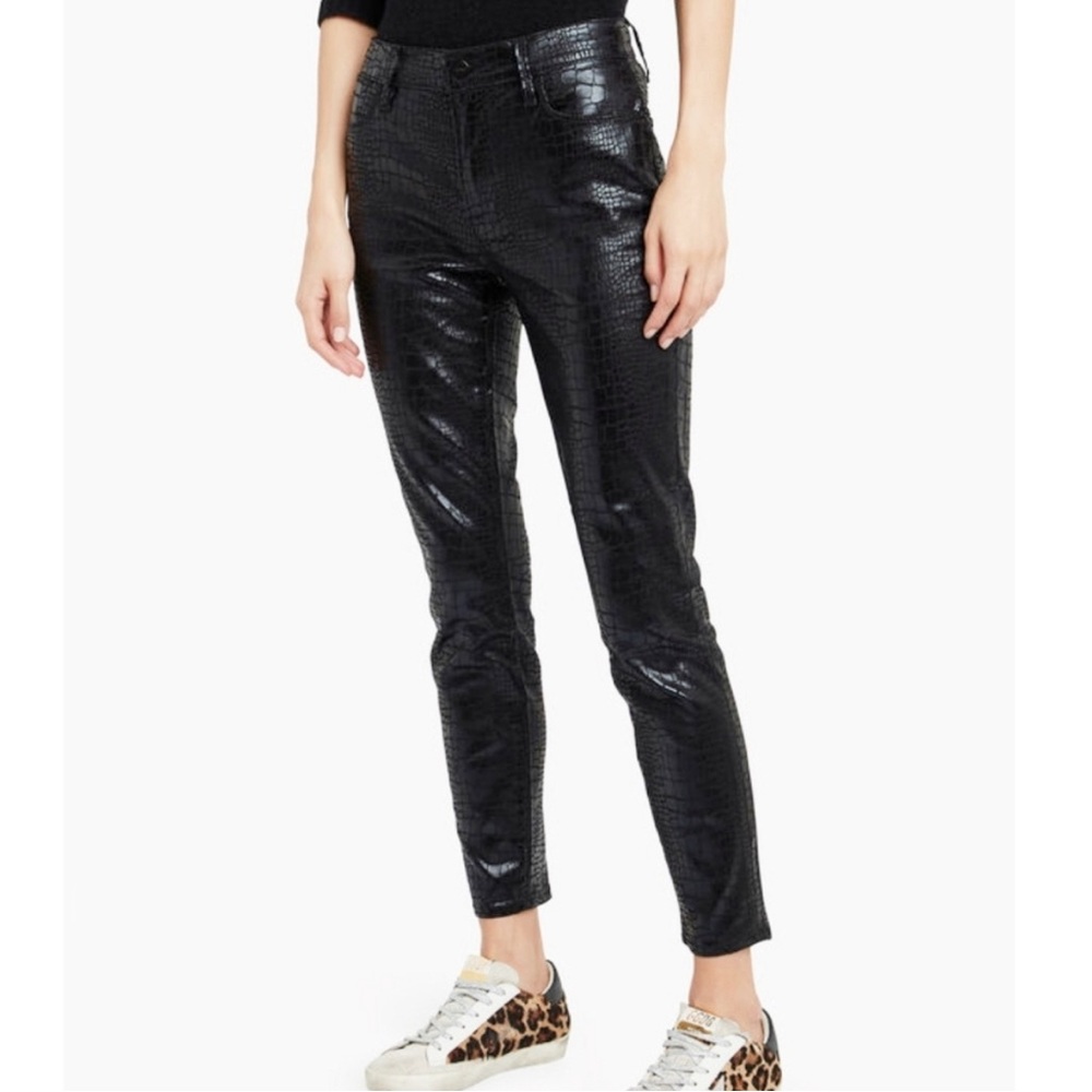 FRAME Black Croc Embossed Coated Skinny Ankle Pants Le High Skinny Edgy Luxe